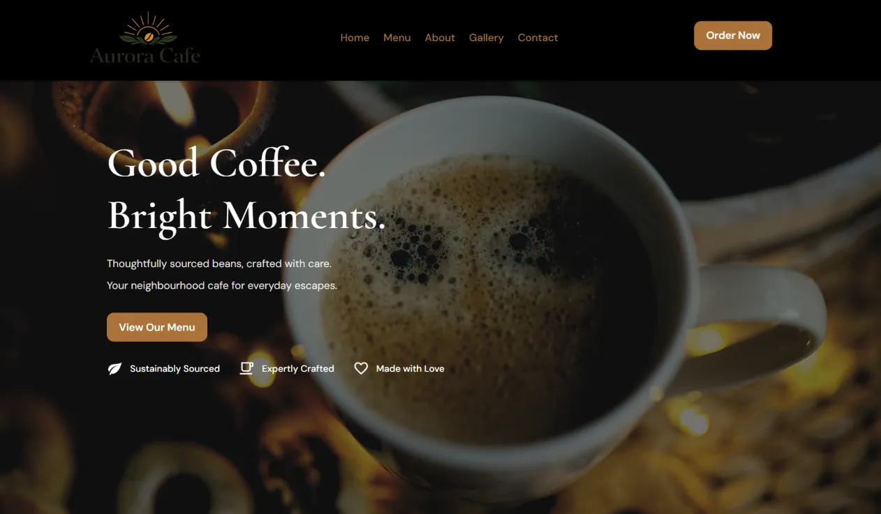 Modern Café Website website concept