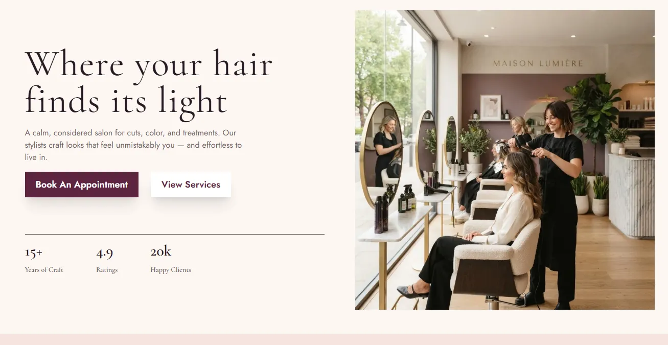 Premium Hair & Beauty Salon Website website concept
